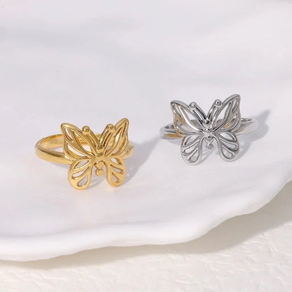 IG Style Minimalist Commute Butterfly 304 Stainless Steel 18K Gold Plated Open Rings