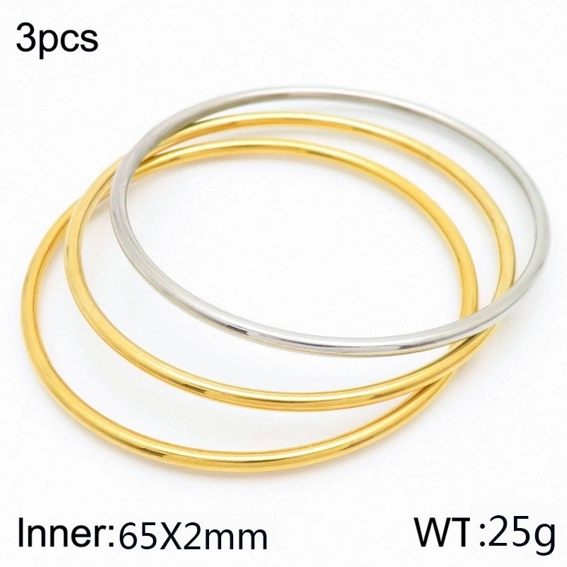 304 Stainless Steel 18K Gold Plated Minimalist Round Solid Color Bangle
