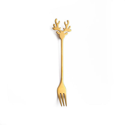 J304 Stainless Steel Elk Spoon And Fork Set Christmas Spoon And Fork Set Coffee Stirring Spoon Dessert Christmas Spoon