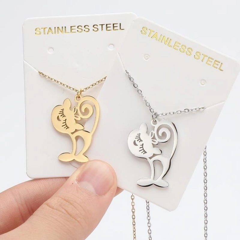 Titanium Steel Fashion Plating Hollow Out Human Face Letter Moon Pendant Necklace