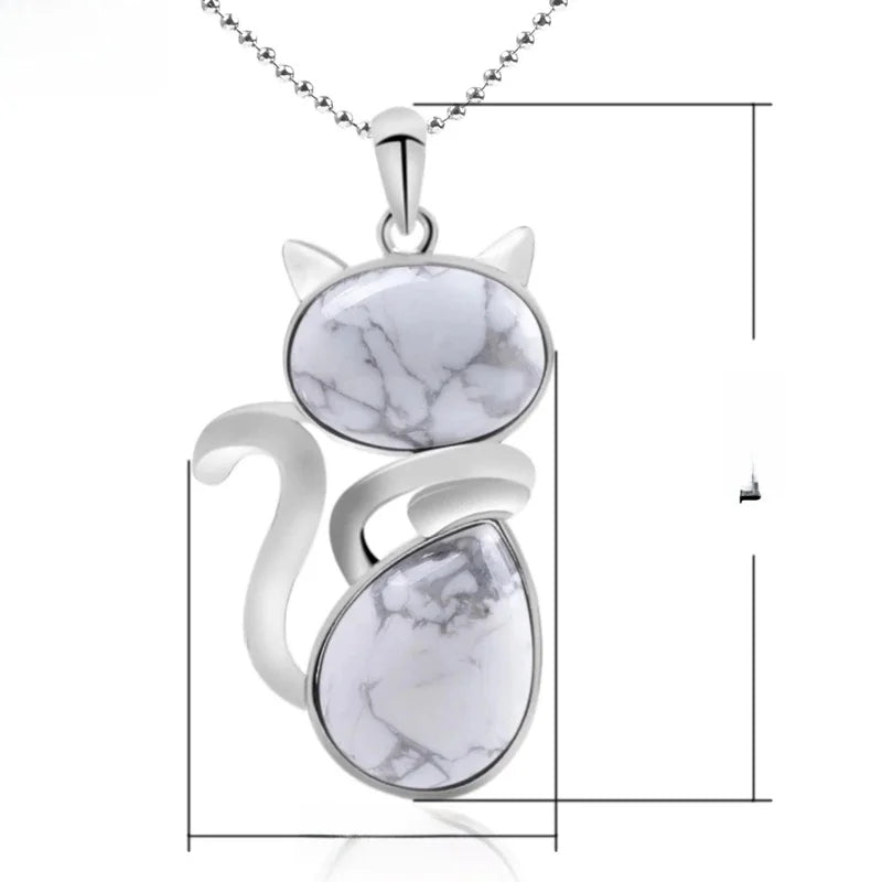 Cute Cat Natural Stone Copper Pendant Necklace In Bulk