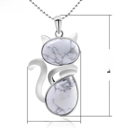 Cute Cat Natural Stone Copper Pendant Necklace In Bulk