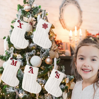 Cross-border Letter Christmas Stockings Santa Claus New Christmas Gift Wool Knitted Candy Bag Christmas Tree Pendant