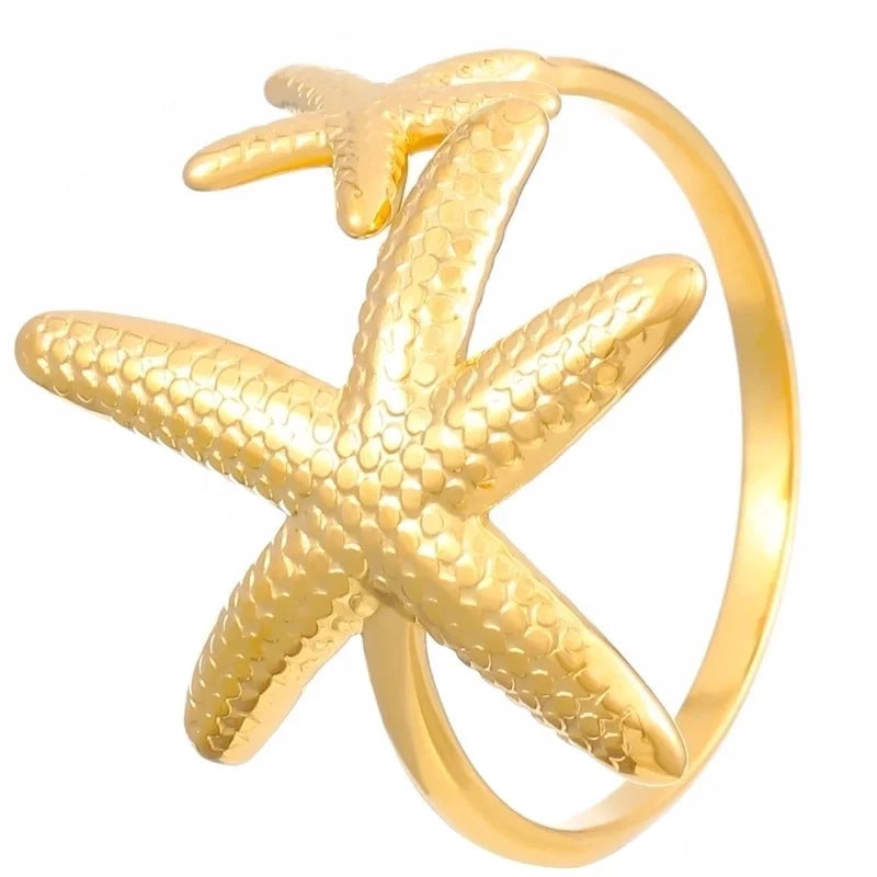 Modern Style Classic Style Leaf Starfish Shell 304 Stainless Steel Plating Open Rings