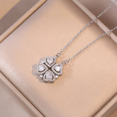 Minimalist Heart Shape Titanium Steel Inlay Rhinestones Women\'s Pendant Necklace