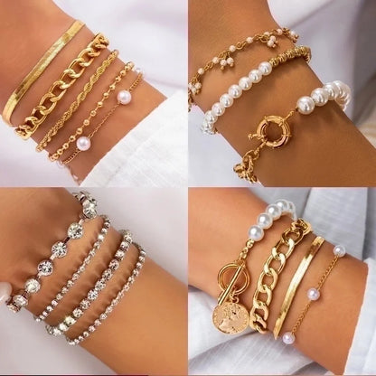 Lady Heart Shape Imitation Pearl Alloy Bracelets