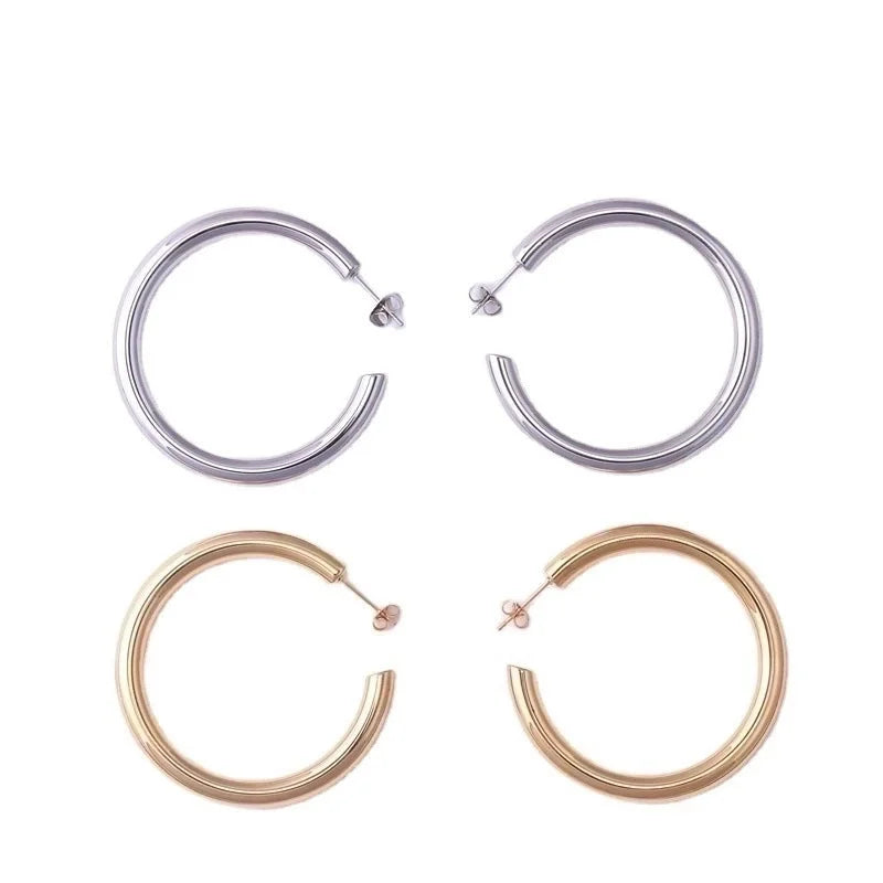 Fashion Geometric Plating 304 Stainless Steel Hoop Earrings