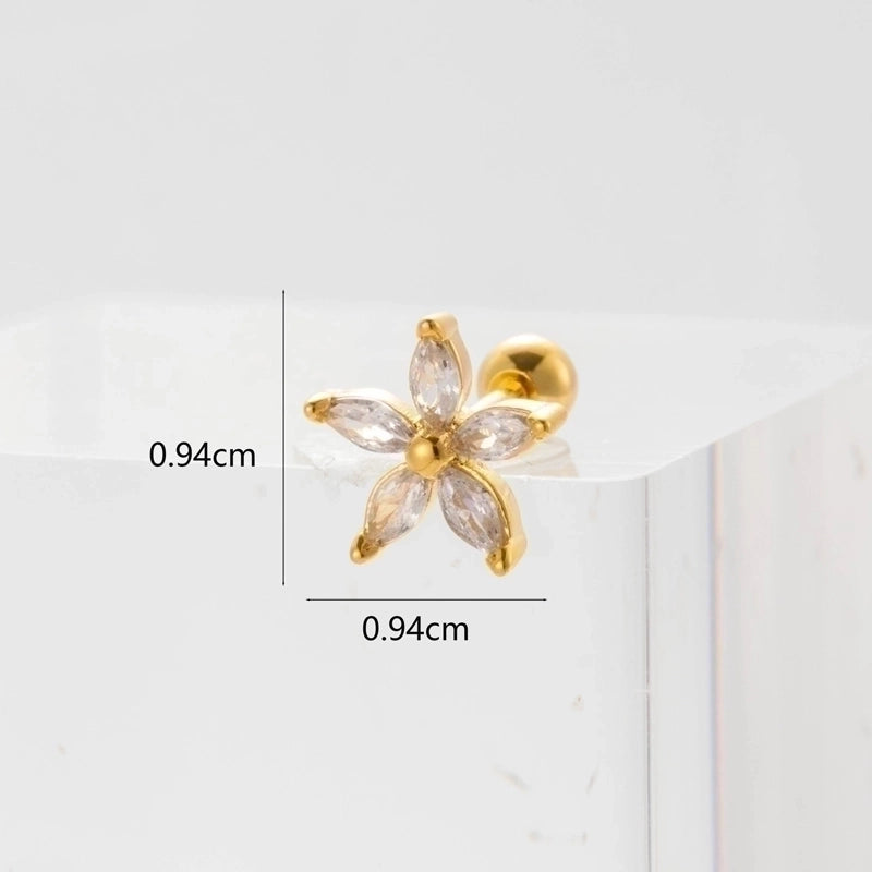 Ear Cartilage Rings & Studs Flower 316L Stainless Steel Copper Inlaid Zircon