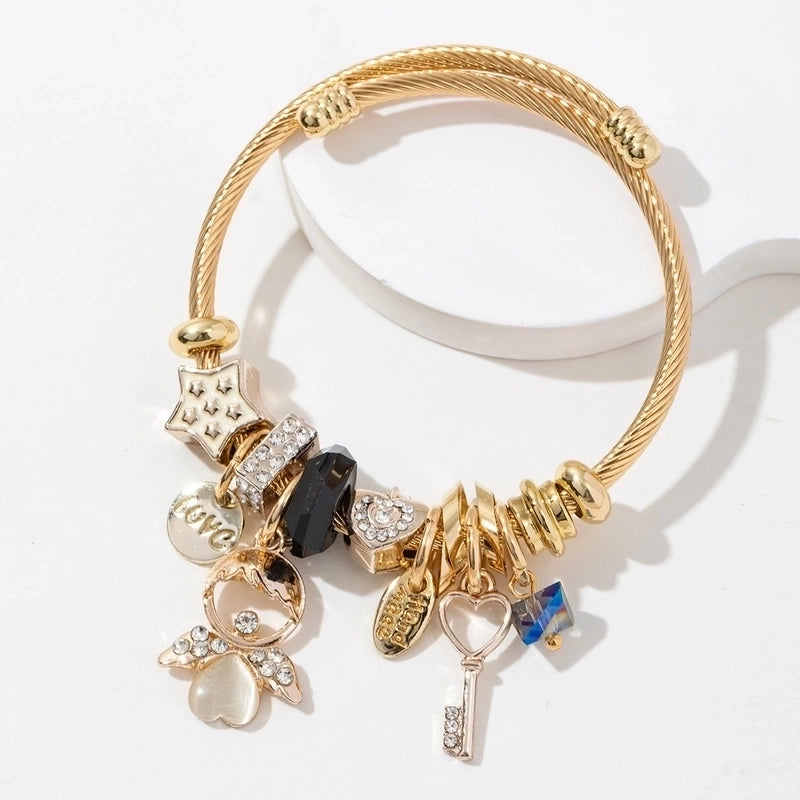 Elegant Lady Angel 304 Stainless Steel Alloy Artificial Crystal Bangle In Bulk