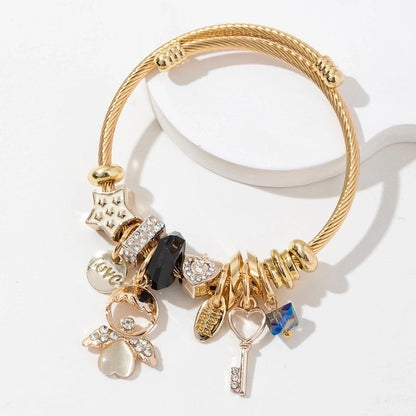 Elegant Lady Angel 304 Stainless Steel Alloy Artificial Crystal Bangle In Bulk