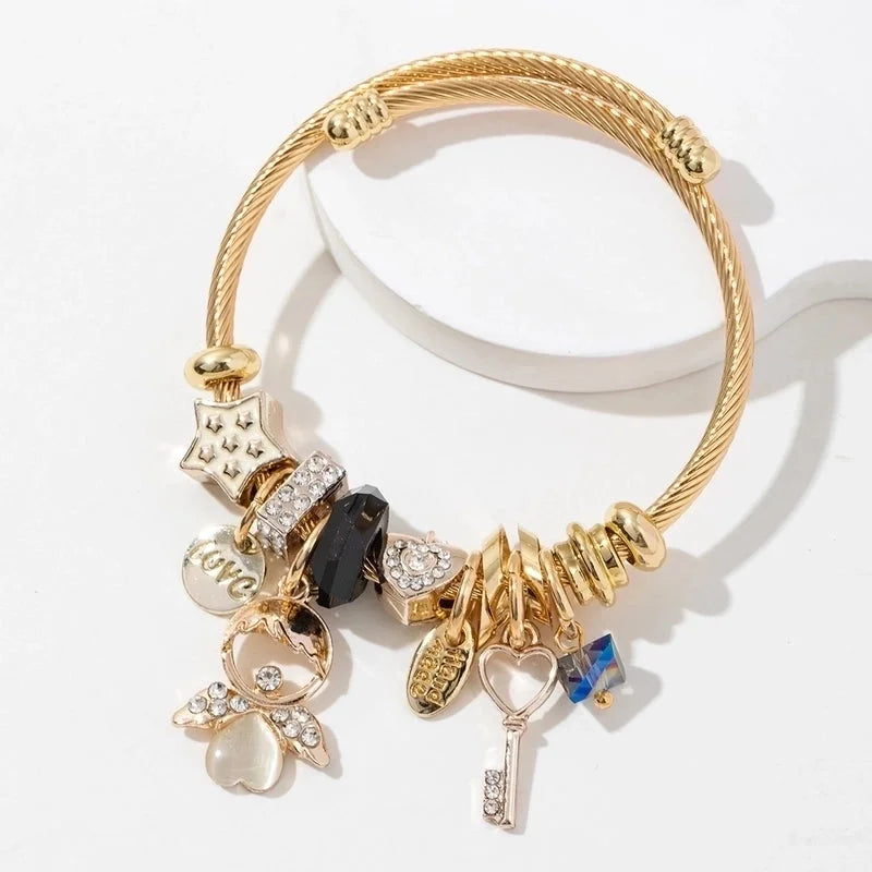 Elegant Lady Angel 304 Stainless Steel Alloy Artificial Crystal Bangle In Bulk