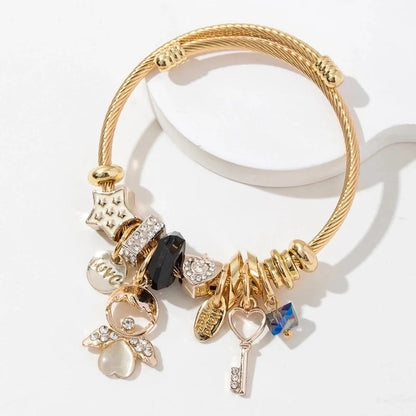 Elegant Lady Angel 304 Stainless Steel Alloy Artificial Crystal Bangle In Bulk