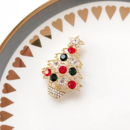Cute Pin Christmas Tree Snowman Alloy Rhinestone Enamel Women'S Brooches