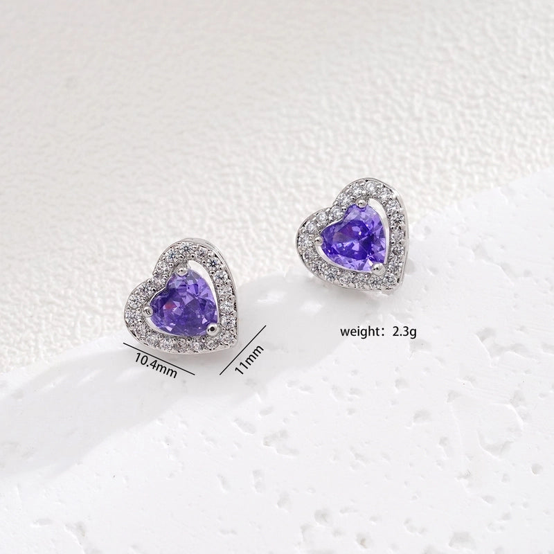 Glam Heart Shape 304 Stainless Steel Copper Zircon Inlay Earrings Necklace