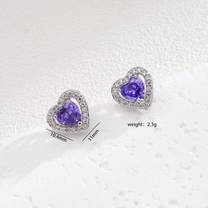 Glam Heart Shape 304 Stainless Steel Copper Zircon Inlay Earrings Necklace