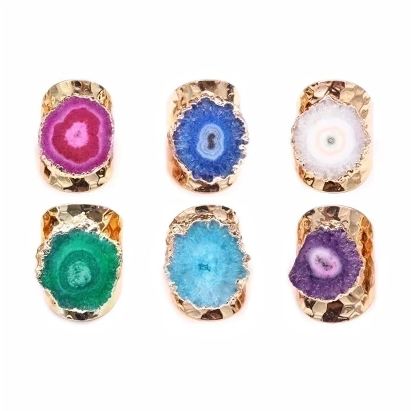 5 Pieces Casual Irregular Agate Brass Natural Stone Open Ring