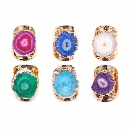 5 Pieces Casual Irregular Agate Brass Natural Stone Open Ring