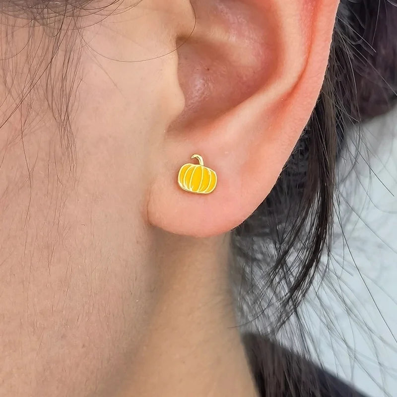 1 Pair Gold Plated 925 Sterling Silver Pumpkin Ear Studs