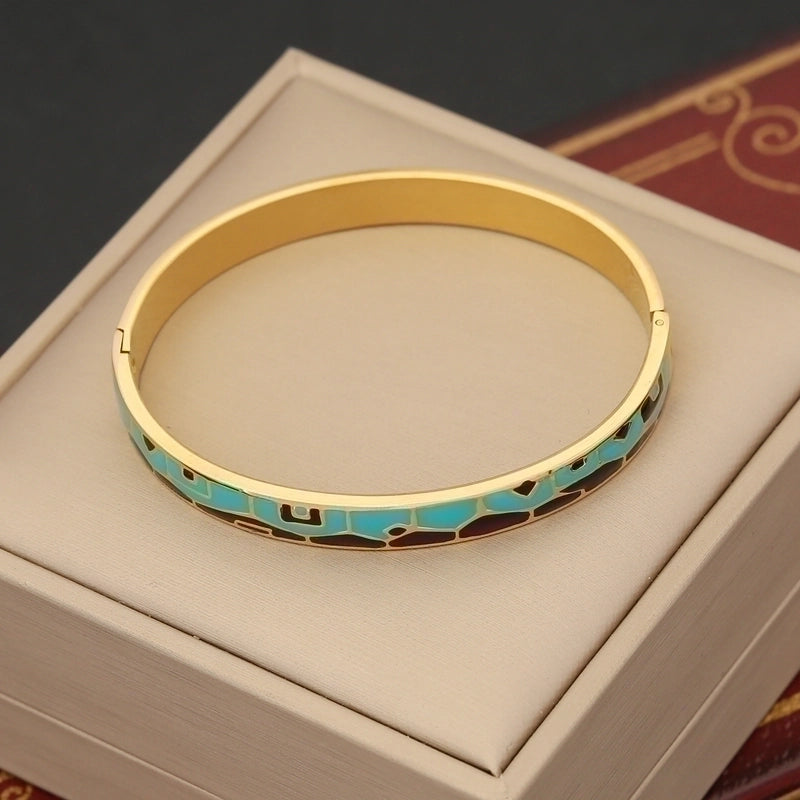 Retro Commute Devil'S Eye Color Block Stainless Steel 18K Gold Plated Bangle In Bulk