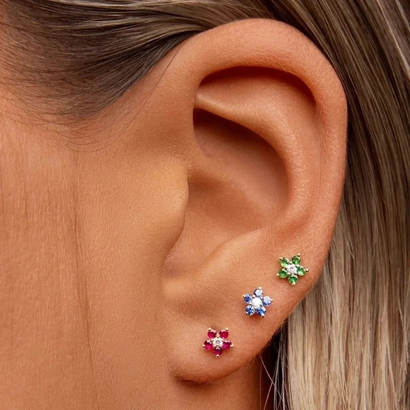 1 Pair Minimalist Flower Plating Inlay Copper Zircon White Gold Plated Gold Plated Ear Studs
