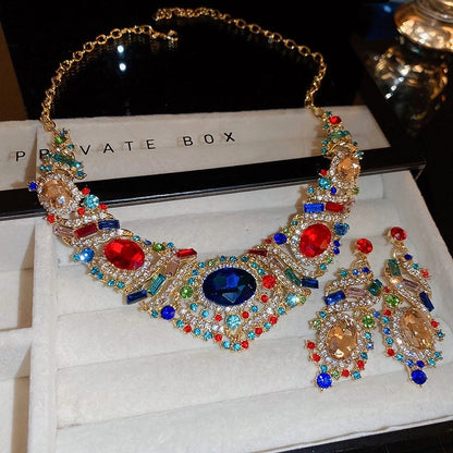 Explosions Zircon Diamond Geometric Necklace Earrings Suit Light Luxury Clavicle Chain High Sense Temperament Jewelry