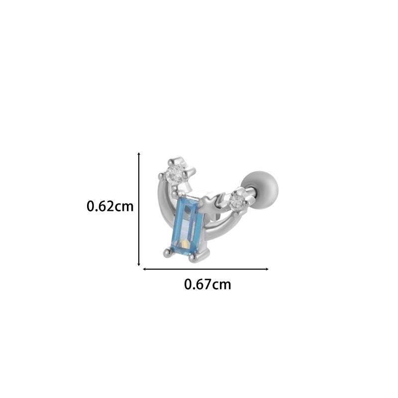 Henson New Copper Inlaid Zircon Star Moon Flower Screw Thin Rod Titanium Steel Ear Bone Stud Cartilage Piercing Earrings