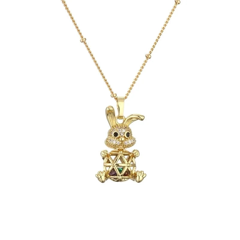 1 Piece Retro Rabbit Little Bear Copper Plating Inlay Zircon Pendant Necklace