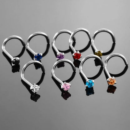 Fashion Solid Color Stainless Steel Inlay Zircon Nose Studs 1 Piece