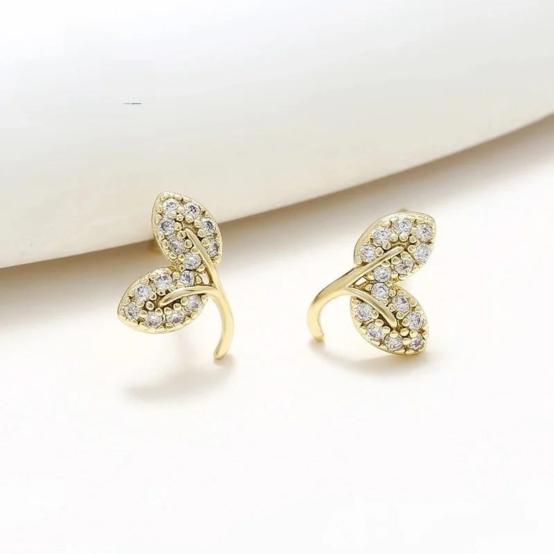 1 Pair XUPING Sweet Geometric Leaves Inlay Copper Artificial Gemstones 18K Gold Plated Ear Studs