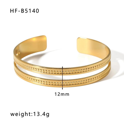 Basic Retro Leaf Solid Color Knot Stainless Steel 18K Gold Plated Bangle In Bulk