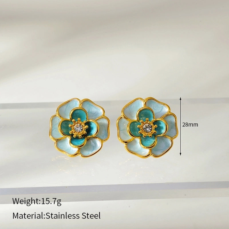 Mid-Ancient Ornament 18K Gold Diamond Oil-Spot Glaze Flowers Earrings Style Niche Design Earrings