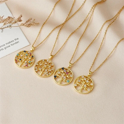 304 Stainless Steel Copper Heart Shape Life Tree Pendant Necklace