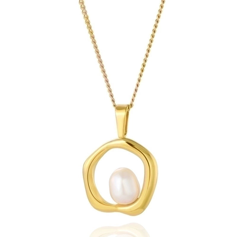 IG Style Round Oval Heart Shape 304 Stainless Steel Imitation Pearl Shell 18K Gold Plated Plating Inlay Pendant Necklace