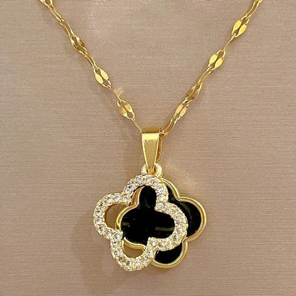 Fashion Geometric Titanium Steel Copper Plating Artificial Diamond Necklace