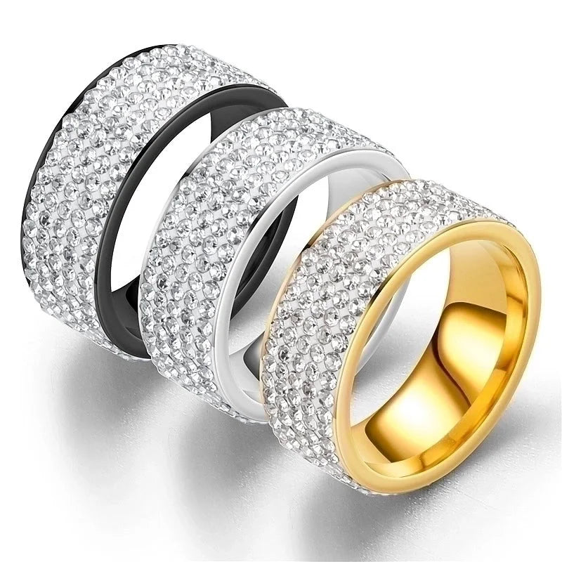 Fashion Geometric Stainless Steel Artificial Gemstones 18K Gold Plated Diamond Rings