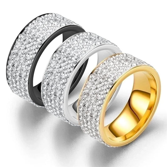 Fashion Geometric Stainless Steel Artificial Gemstones 18K Gold Plated Diamond Rings