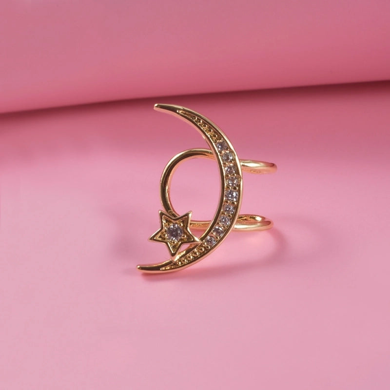 2 Pieces Casual Star Moon Polishing 304 Stainless Steel Zircon 18K Gold Plated Stainless Steel Earrings