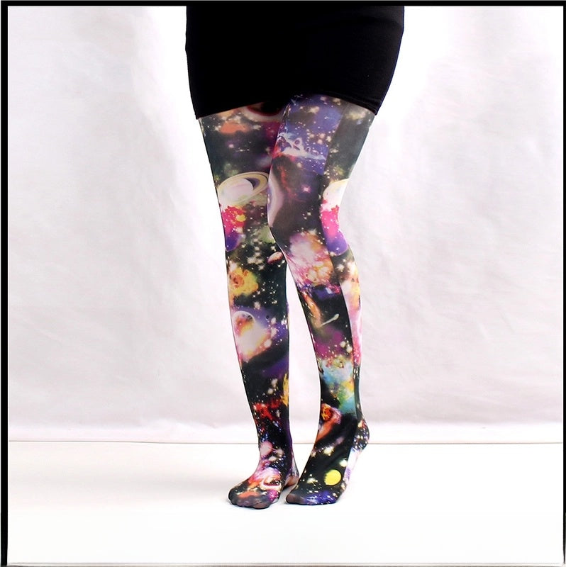 Thin Printed Pantyhose Spring And Autumn Versatile Butterfly Wild Abstract Retro Stockings Women's Socks Anti-snagging