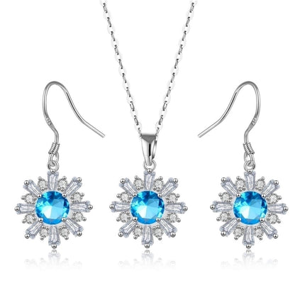 Copper Rhodium Plated Plating Inlay Flakes Snowflake Zircon Earrings Necklace