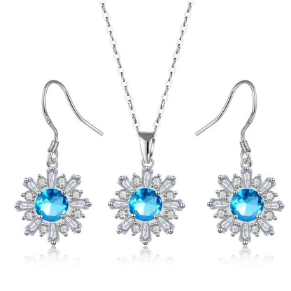 Copper Rhodium Plated Plating Inlay Flakes Snowflake Zircon Earrings Necklace