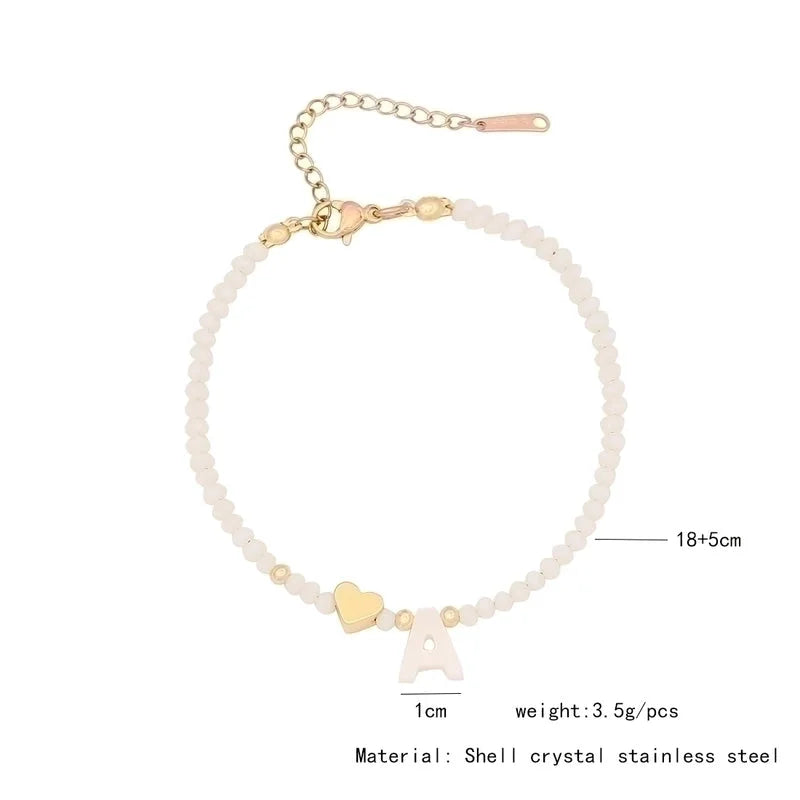 Sweet Commute Letter Heart Shape Stainless Steel Artificial Crystal Shell 18K Gold Plated Bracelets In Bulk