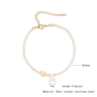Sweet Commute Letter Heart Shape Stainless Steel Artificial Crystal Shell 18K Gold Plated Bracelets In Bulk