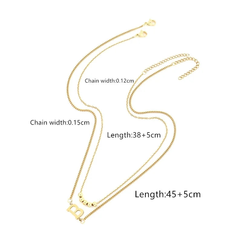 2 Pcs/set Gold Classic Fashion Initial Letter Copper Bead Stainless Steel Bracelet Women Necklace Suit