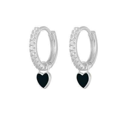 1 Pair Fashion Heart Shape Plating Sterling Silver Zircon Earrings