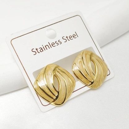 1 Pair Classical Vintage Style Square Enamel Plating 304 Stainless Steel 18K Gold Plated Ear Studs