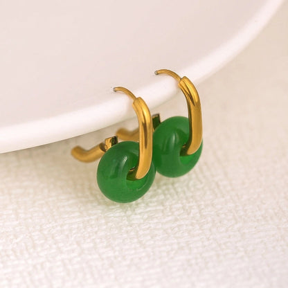 1 Pair Minimalist Geometric Plating 304 Stainless Steel Natural Stone Drop Earrings