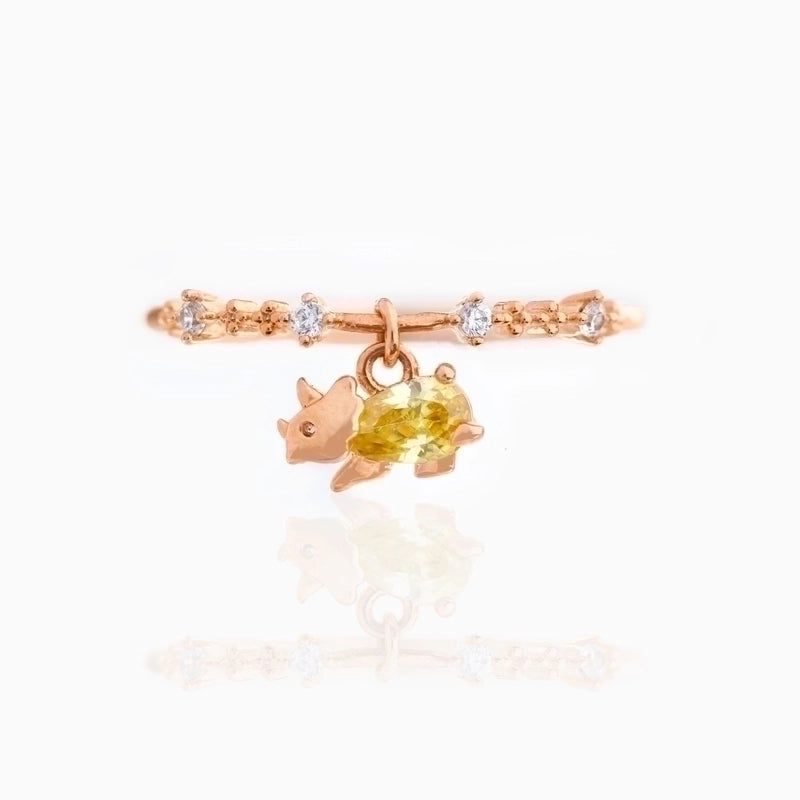 Small Dinosaur 18k Gold Colored Zircon Copper Ring
