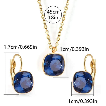 304 Stainless Steel Gold Plated Minimalist Shiny Inlay Square Zircon Jewelry Set