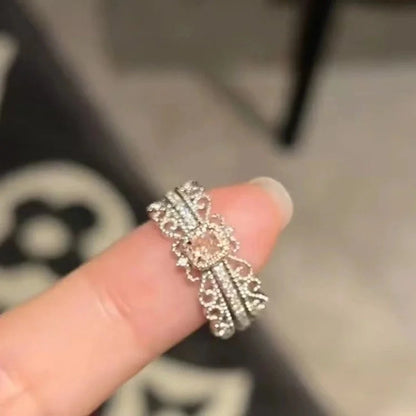 Elegant Sweet Oval Crown Copper Plating Inlay Rhinestones Open Rings