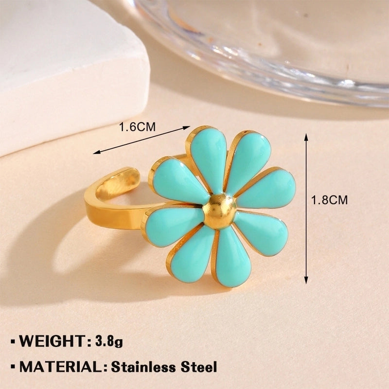 Minimalist Flower 304 Stainless Steel Plating Open Rings